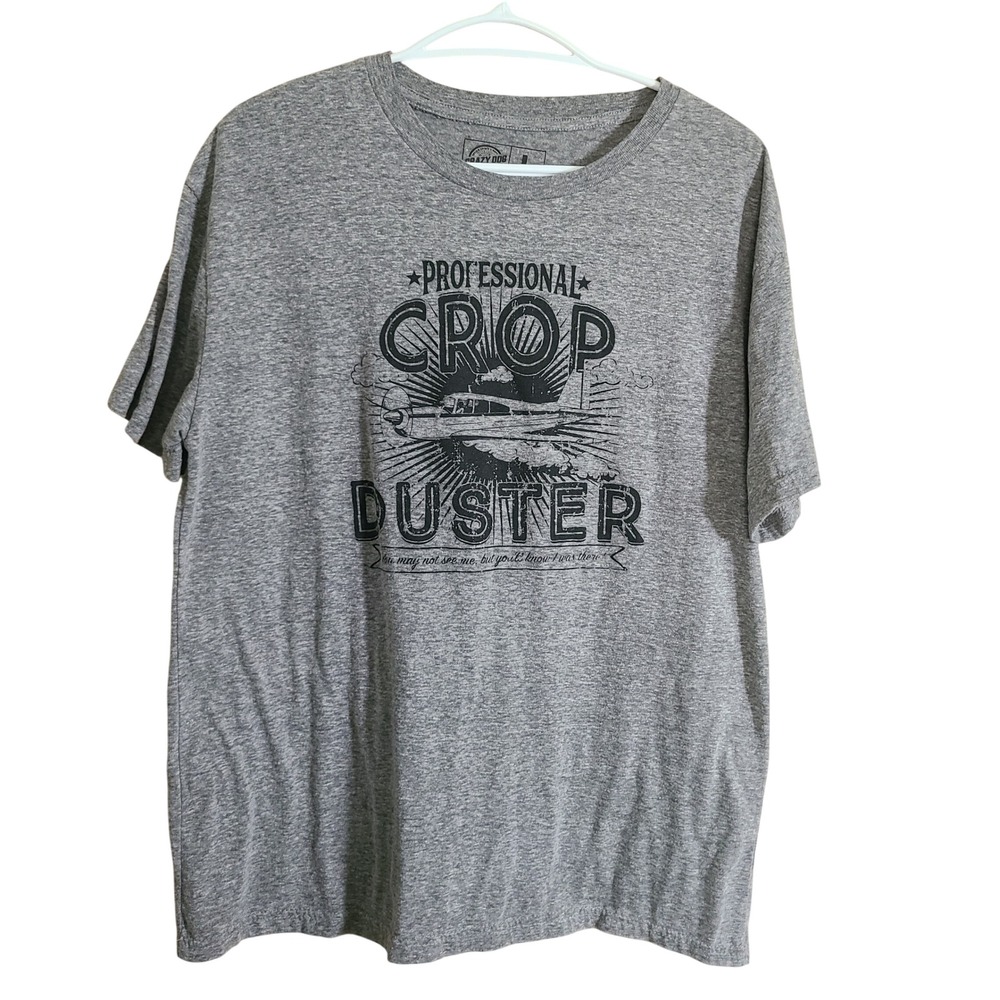 Crazy Dog T-Shirts Graphic Tee Mens L Gray Excellent Professional Crop Duster